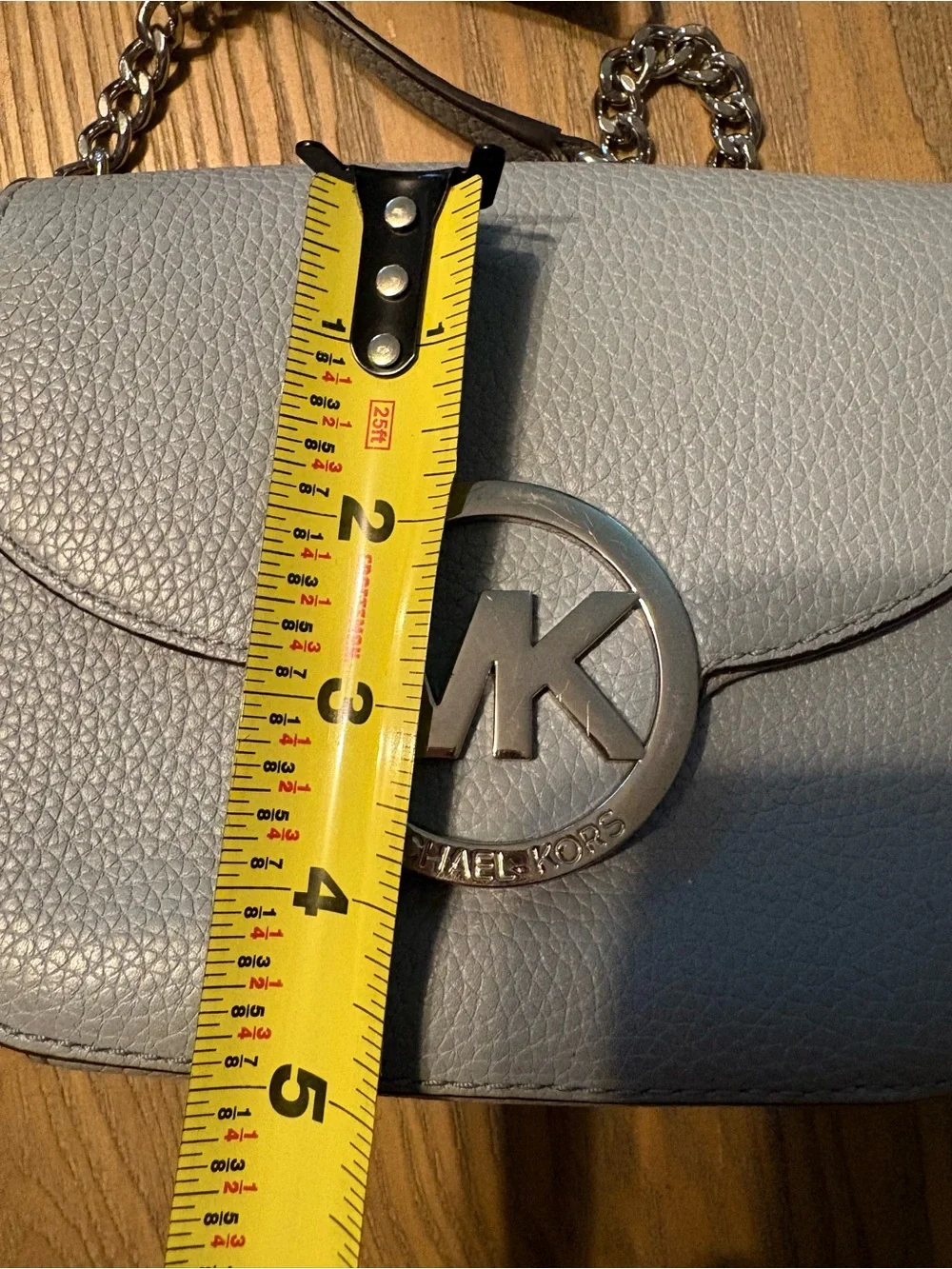 Michael Kors Light Blue Pebbled Leather Crossbody with Silver MK Logo